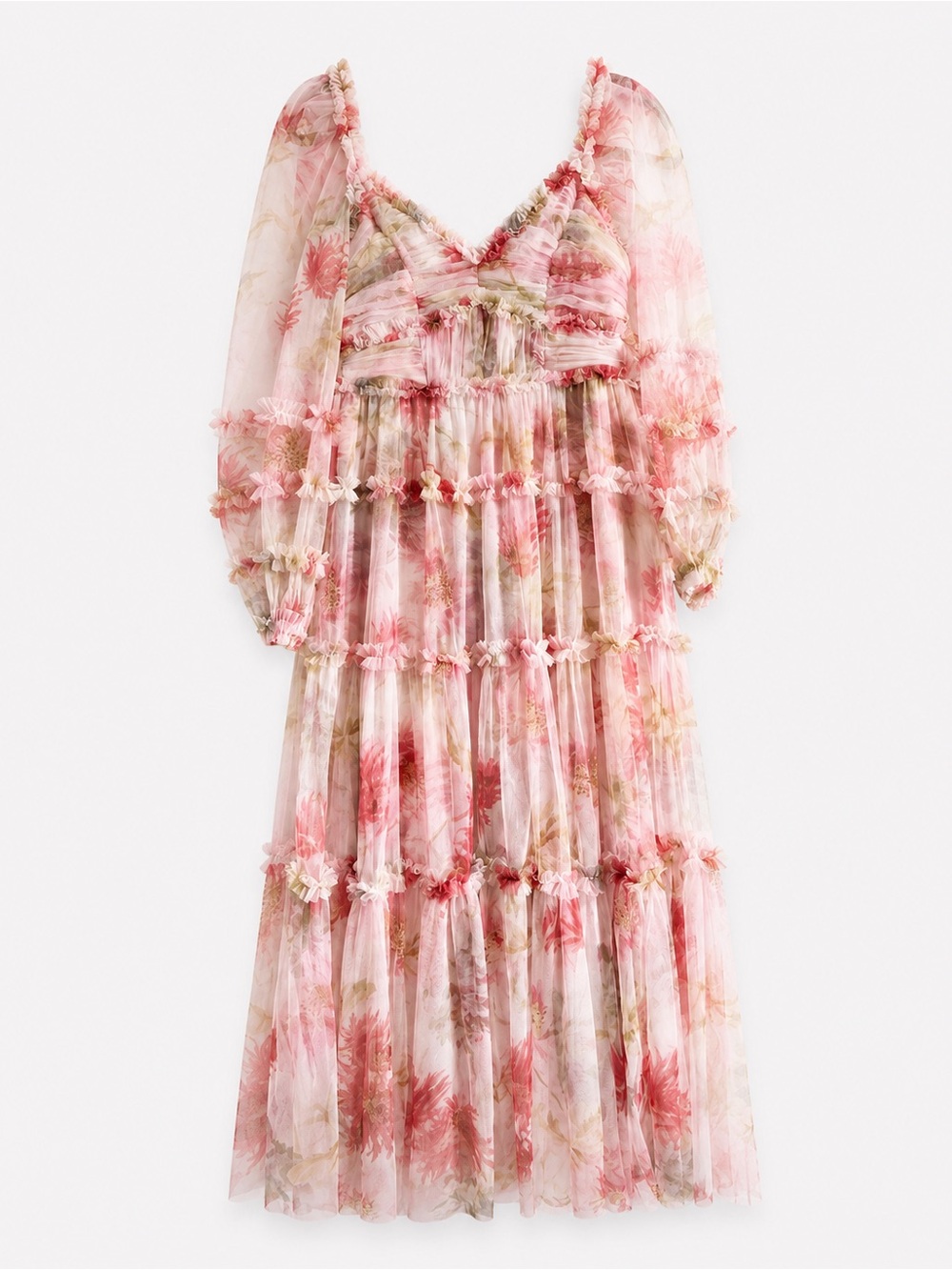 Needle & Thread Pink and Cream Floral Tiered Tulle Dress